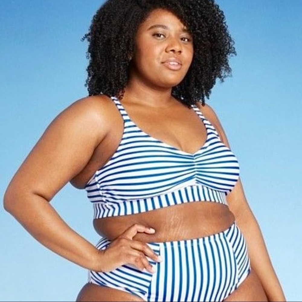 NWT Kona Sol Blue & White Striped Bralette Tankini Top size 22W